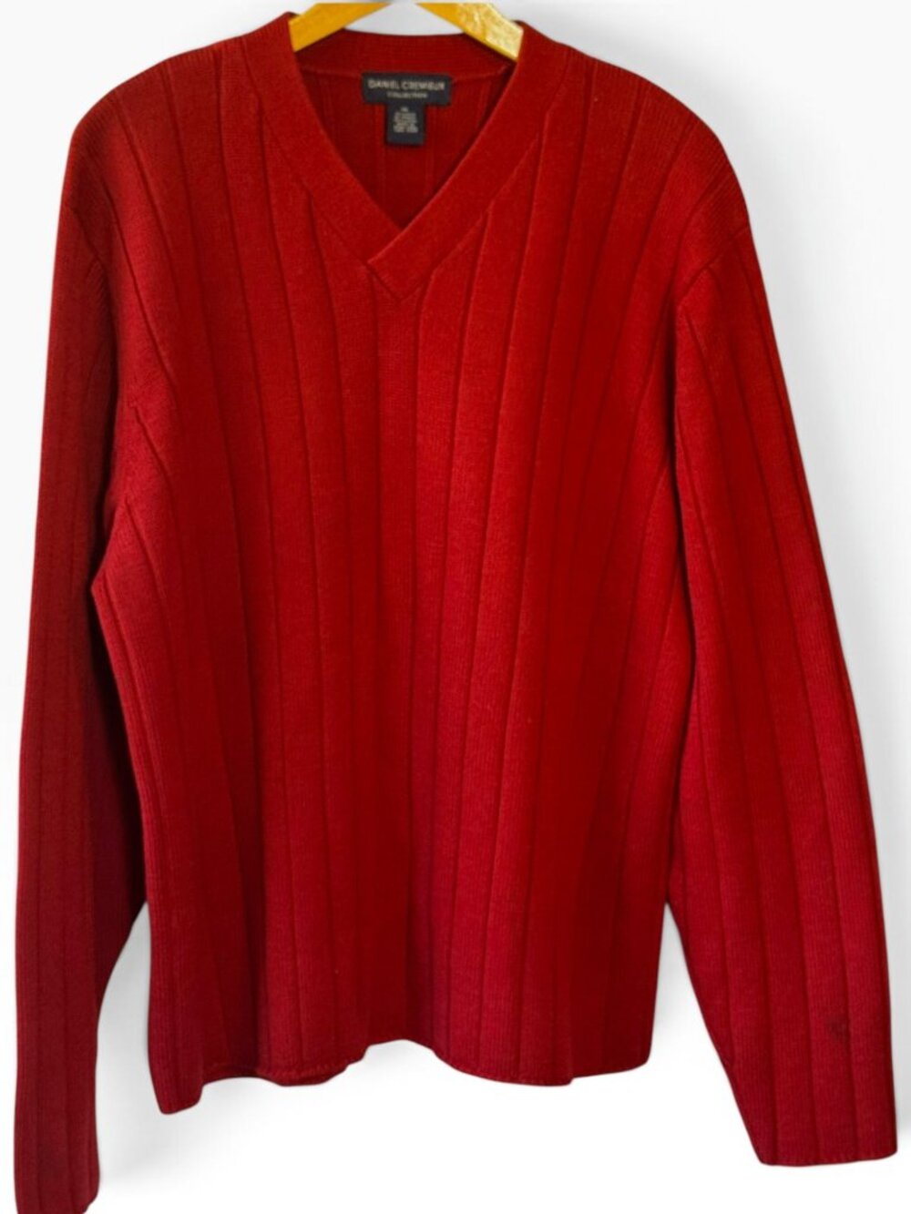 Daniel Cremieux Red 100% Wool Ribbed Knit V-Neck Sweater - XL